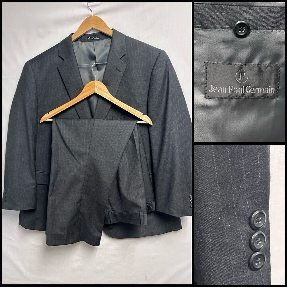 Jean Paul Germain Pinstripe Suit Charcoal Grey Mens 46S Blazer / Pants 44S Short